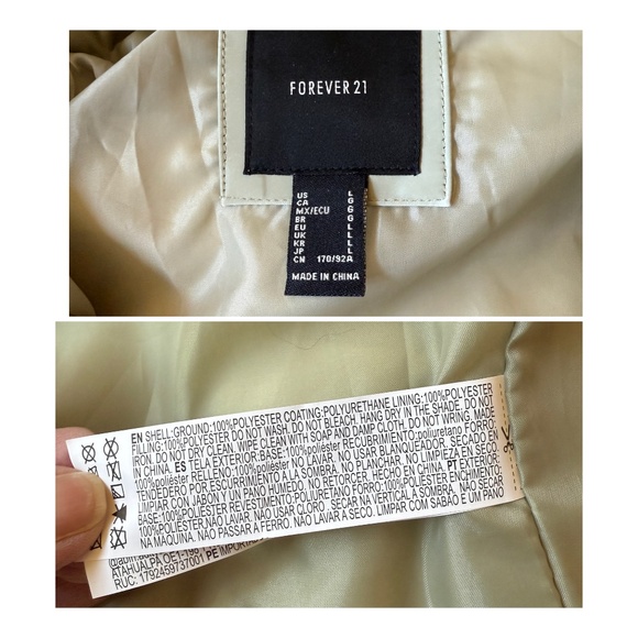 FOREVER 21 PUFFER JACKET REMOVABLE HOOD ZIP SNAP FRONT FAUX LEATHER LOOK L - Picture 10 of 11